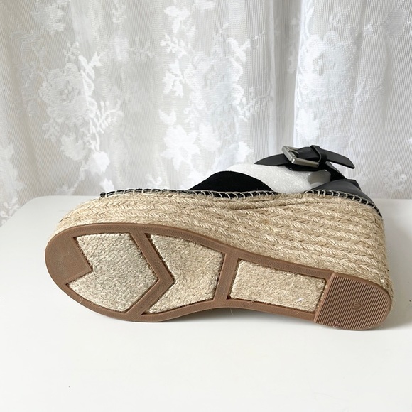 MARC FISHER Adalyn Black Leather/Suede Jute Wedge Platform Sandals 10 - Picture 12 of 13